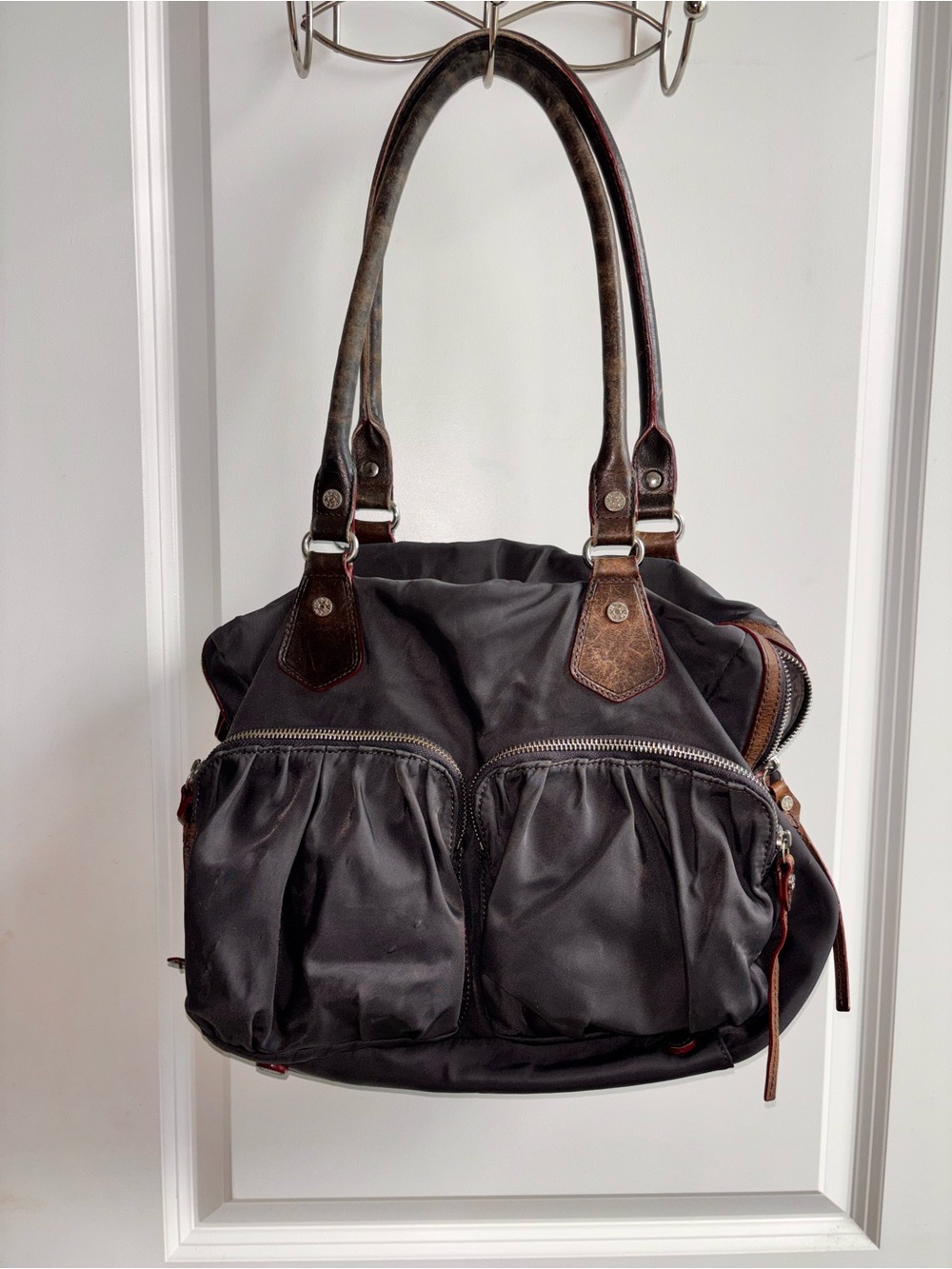 MZ Wallace Black Women's Tote Bag with Brown Trim